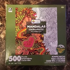 Karmin MANDALAS Color-A-Puzzle 500 piece,  Coloring Puzzle, New-Sealed In Box