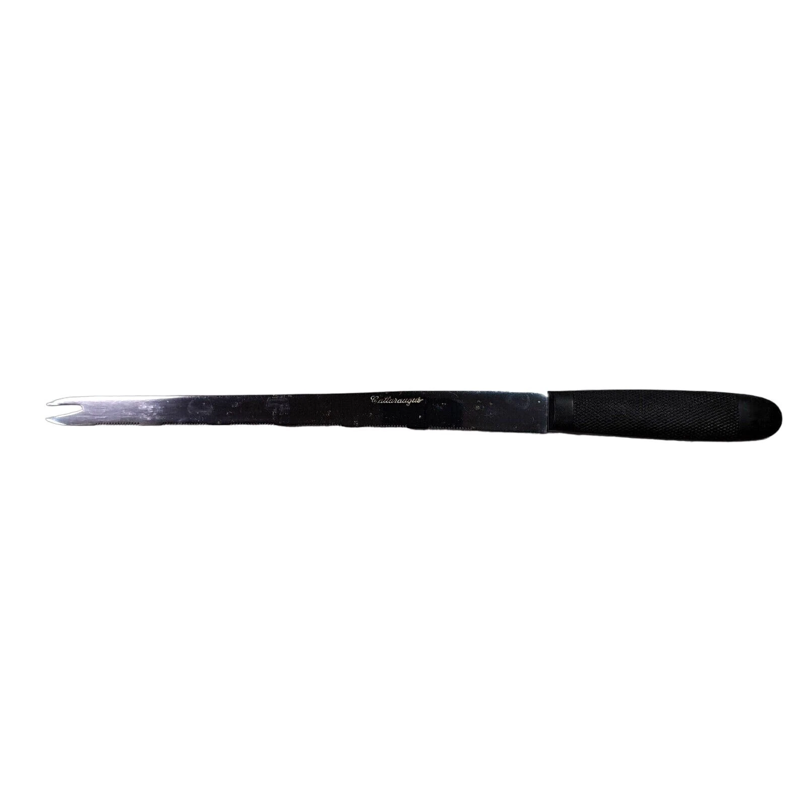 Vintage Kitchen Knife Cattaraugus 10" Serrated Carving Blade 4" Black Handle