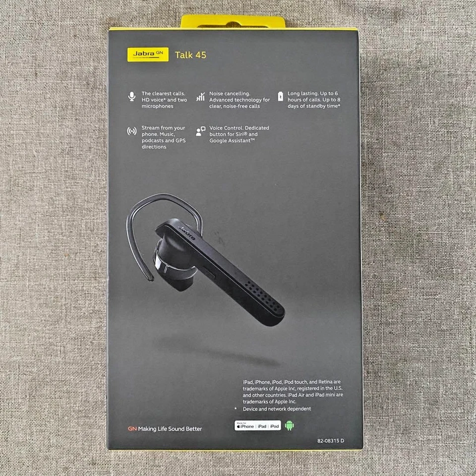 Jabra Talk 45 Black Bluetooth Headset Mono Ear HD Voice Noise Cancelling Mic - Image 2 of 4