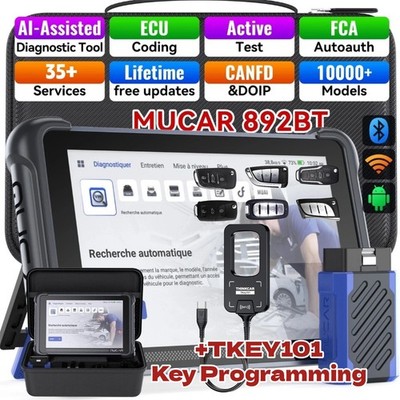 MUCAR 892BT+TKEY101 Key Program Tool Car Diagnostic OBD2 Scanner 35 Services
