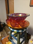 Vintage Indiana Glass Co. "Heirloom" Amberina Punch Bowl Set GORGEOUS!