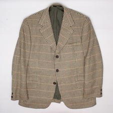 VTG DAKS Cashmere Sport Coat Mens 42R Beige Sage Green Rust Check Plaid Jacket