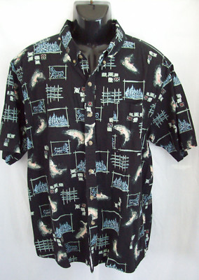 Rugged Earth Outfitters Men's XL Fishing Print Short Sleeve Button Down  Shirt