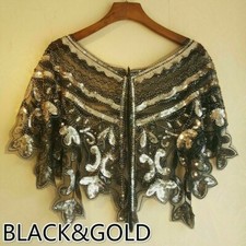 Damen Pailletten Umhang Bolero Schulterjacke Wrap Stola Schal Retro Glitzer Fest
