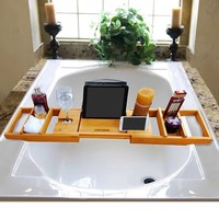 Slashome Bamboo Luxury Bathtub Caddy Tray Organizer With Extendable Sides And... on sale Slashome Bamboo Luxury Bathtub Caddy Tray Organizer With Extendable Sides And... on sale