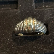 David Yurman Sterling Silver & 14K Gold Statement Band Domed Shrimp Ring Sz 6.5