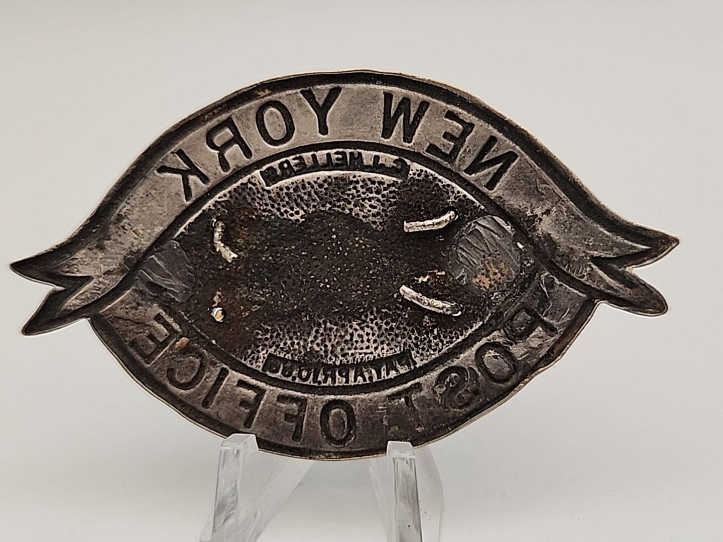 U.S. POST OFFICE NEW YORK JACKET BADGE MAIL VINTAGE C J HELLERS 1888