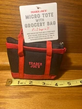 Trader Joe's Micro Tote Bag With Red Grocery Bag. RARE BLACK  Limited Edition