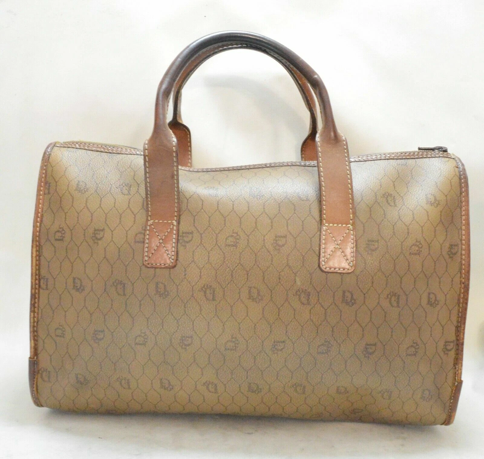 Sac Dior nid d'abeille kaki PVC cuir vintage Boston bag