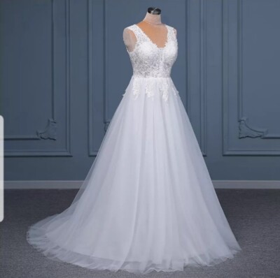 UK Beach Bridal White/Ivory Sleeveless Plus size A Line Wedding Dress Size 6-22 | eBay UK Beach Bridal White/Ivory Sleeveless Plus size A Line Wedding Dress Size 6-22 | eBay
