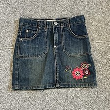 Oshkosh Denim Skirt Girls Size 8 Blue Floral Embroidered Lined Skort