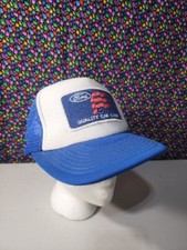 Ford Quality Care Ford Hat Vtg White Blue Snapback Trucker Cap