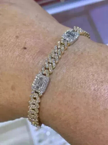 9 CT Round Cut Certified Moissanite Men's Cuban Bracelet 14K Yellow Gold Plated - Picture 4 of 8