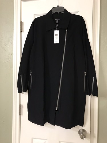 XS NEW EILEEN FISHER BLACK WASHABLE STRETCH CREPE MOTO LONG JACKET WITH ZIPPER - Picture 4 of 5