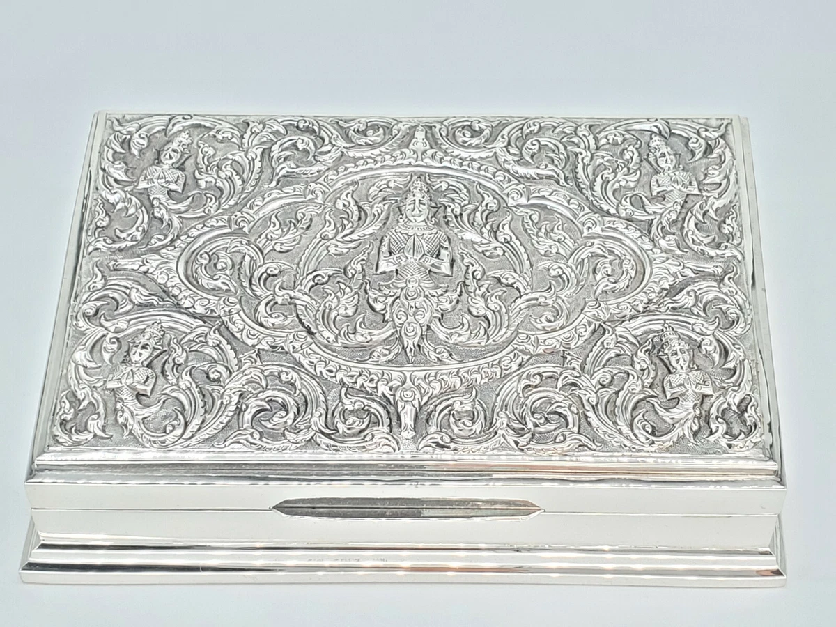 Siam Sterling Silver Jewelry Box Trinket Box Case Thailand Wood ZC2 16