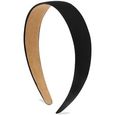 Satin Headbands for Women Girls Black Headband 1.18 Inch Wide Thin Hard Headb...