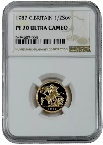 1987 Great Britain Gold Proof 1/2 Sovereign 0.1177 Oz Coin NGC PF 70 UC
