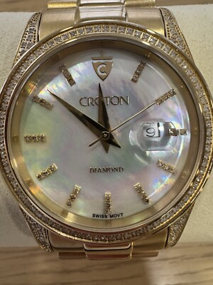 Croton Mens Diamond Gold CN307373 Mother Of Pearl 42mm Swiss