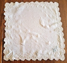 Antique Embroidered Silk Handkerchief "Mary" - 28cm x 28cm.