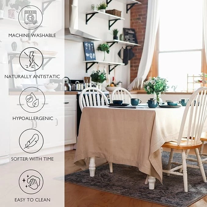 100% Pure Linen Tablecloth | 90X60 | Elegant Hemstitch | Luxury Fabric | White - Image 2 of 4