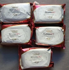 Lot 5 L'OREAL Revitalift Wet Cleansing Towelettes (30 cloths each pack) RARE