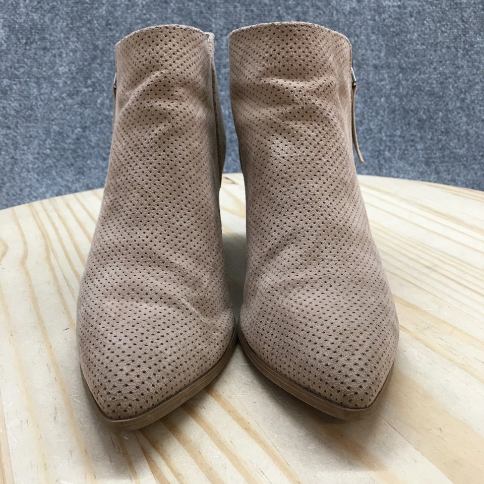 Botas Qupid para mujer 6 informales cremallera lateral tacones perforados botín al tobillo tela marrón Foto 4 de 4