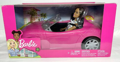 Barbie Doll & Convertible Car Brunette Figure Pink Vehicle Mattel