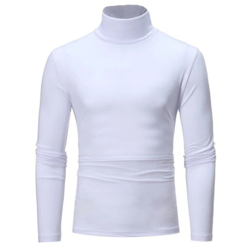 New Fashion Base Tee Shirt Men Slim Fit Polyester High Neck Pullover Turtleneck - Picture 13 of 31