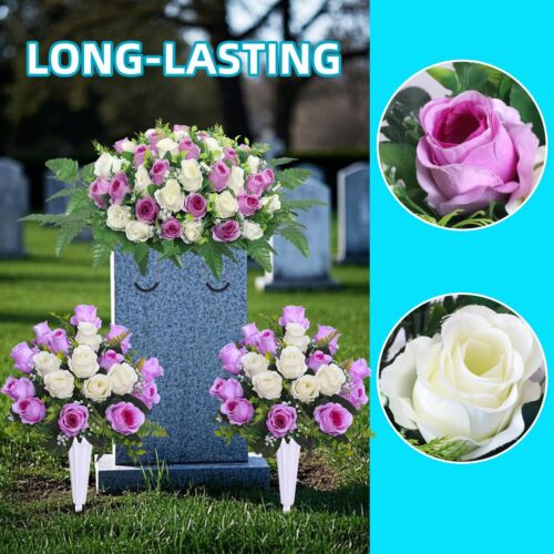 Artificial Cemetery Flower Saddles, Cemetery Memorial Flowers with Vase,Outdo... - Picture 5 of 6