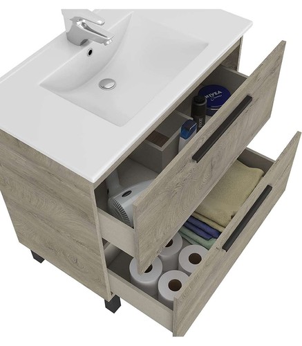 FRS, Mueble de baño Cullera con lavabo y espejo, acabado roble 80 cm(alto)80 cm( - Imagen 3 de 5