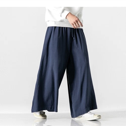 Mens Cotton Linen Casual Pants Large Wide Leg Pants Loose Fit Trousers Solid - Picture 12 of 21