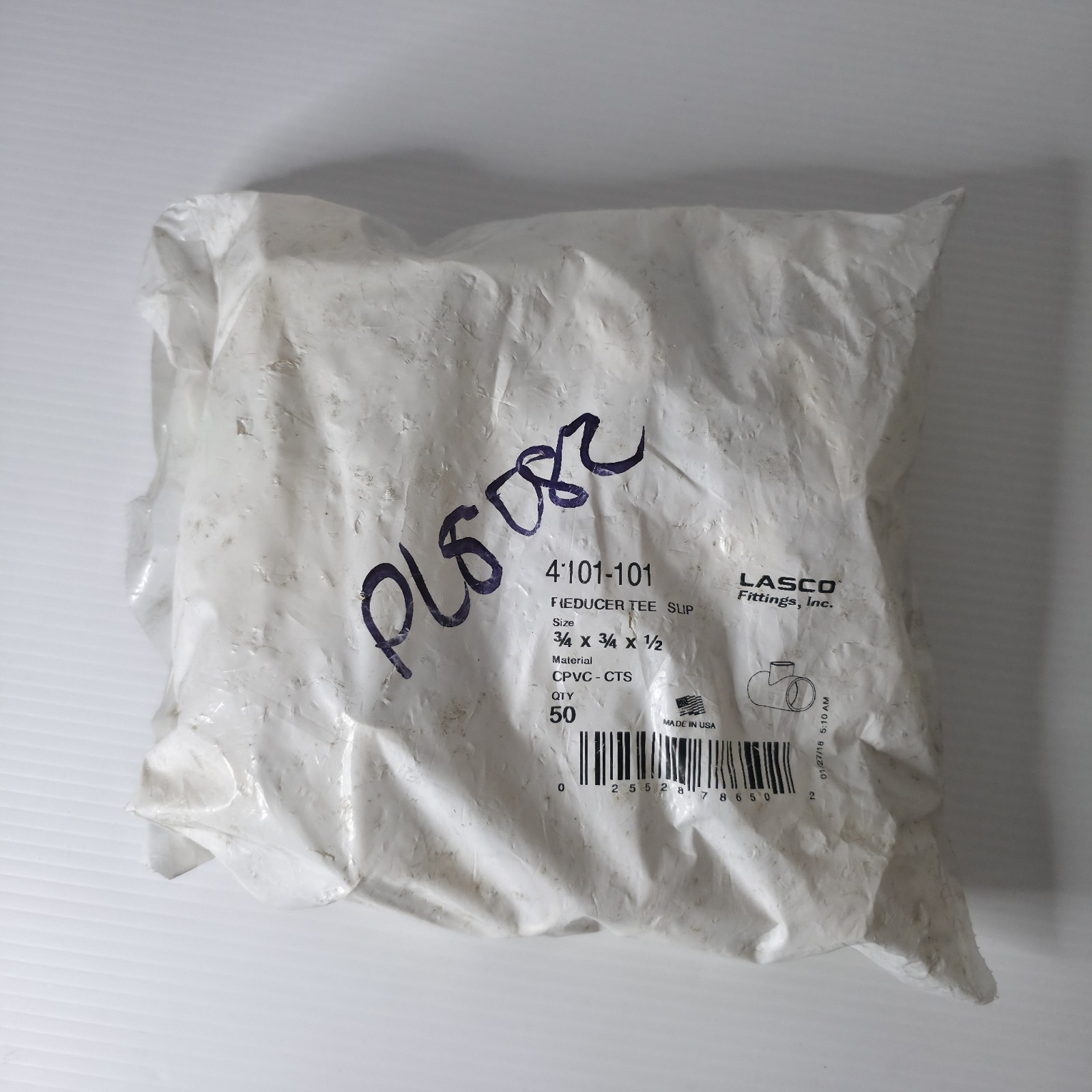 50 Pcs Pack Lasco 4-101-101 PVC Reducing Tee Slip 3/4" x 3/4" x 1/2" Cpvc-cts