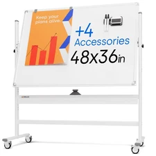 Rolling Dry Erase Board 48 x 36 - Large Portable Magnetic Whiteboard with Sta...