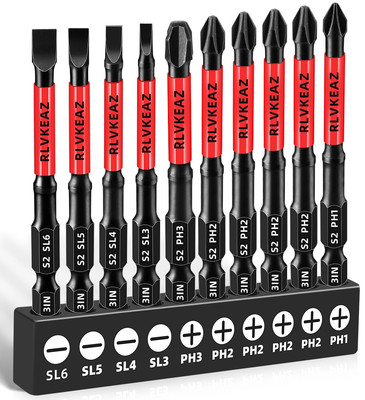 10-PCS 3'' Long Magnetic Screwdriver Bits Set: Phillips Bits #1/#2/#3 & Slotted H