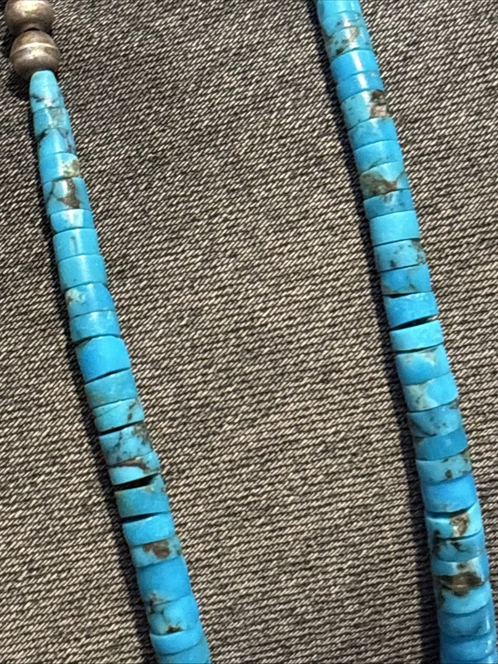 Kingman Turquoise Neclace, Hand Cut Graduated Beads Natural Untreated SS Bench B - Image 4 of 4