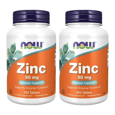 2x NOW FOODS Vegetarian Formula Zinc 50 mg 250 Tabs Best By 01/2031