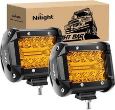Nilight 4 Inch Amber LED Light Pods 2PCS Triple Row 60W Flood Spot Combo Offroad