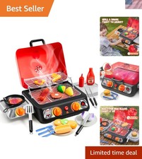 Kids BBQ Grill Playset, Kitchen Toy Set with Pretend Smoke, Light, Sound  Co...