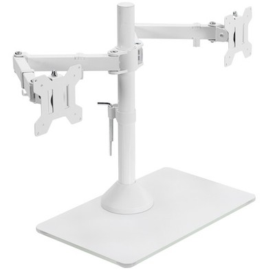 VIVO White Dual Monitor Adjustable Mount w/ Glass Base, Fits 2 Screens up to 32''