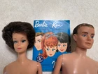 Vintage 1960s Brunette Bubble Cut 850 Barbie & Flocked hair Ken doll boyfriend