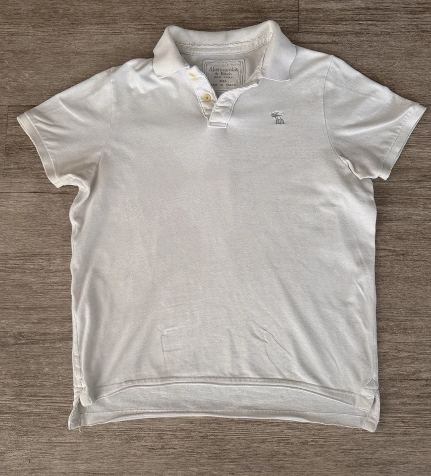 Abercrombie & Fitch Early 2000s White Polo Shirt XXL Made in Macau Y2K - Image 2 of 4