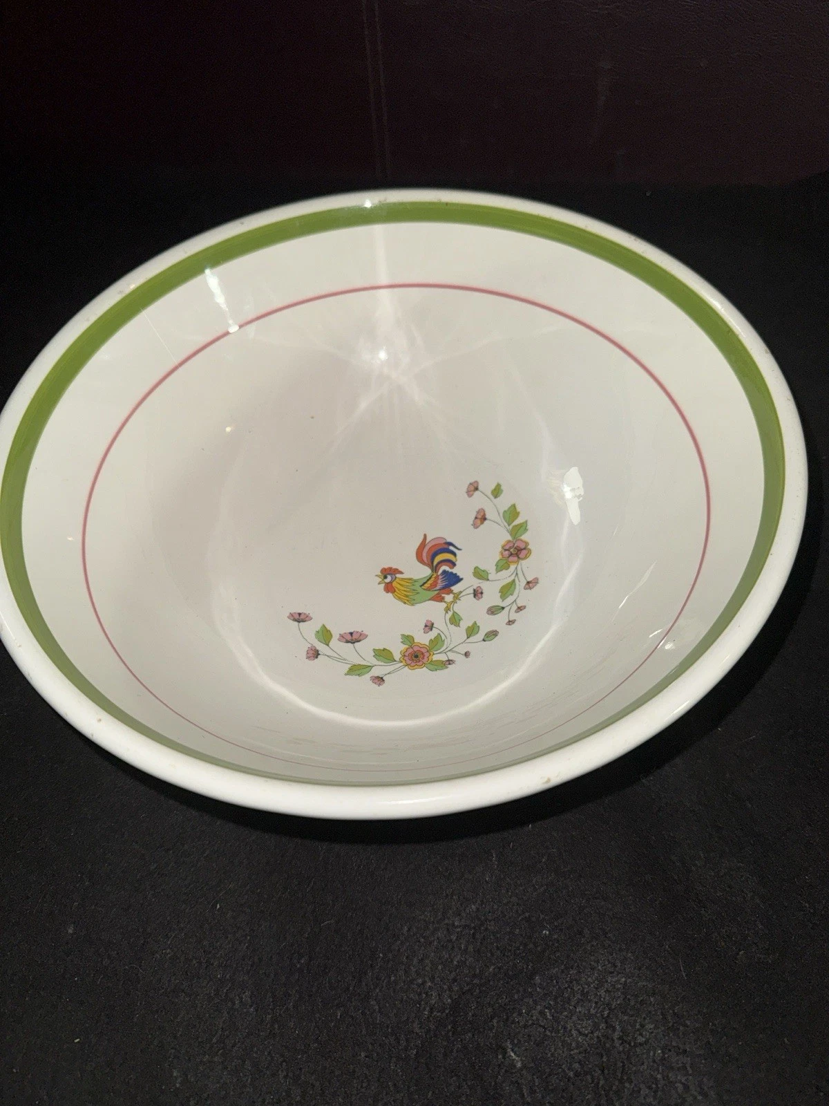 Vintage Large Ceramic Mixing Bowl Rooster & Floral Design – 12” – Farmhouse