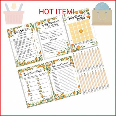 Yinder 145 Pieces Orange Little Cutie Baby Shower Games for Boy or Girl Game Act