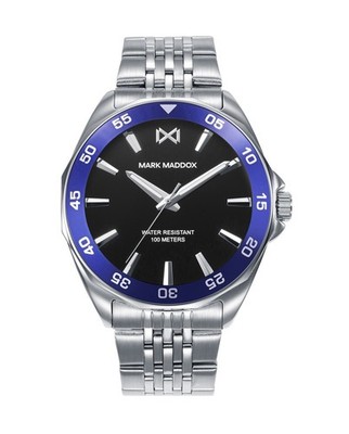 Montre MARK MADDOX Homme Acier 43mm Trois Aiguilles Biseau Bleu Sphère Noir