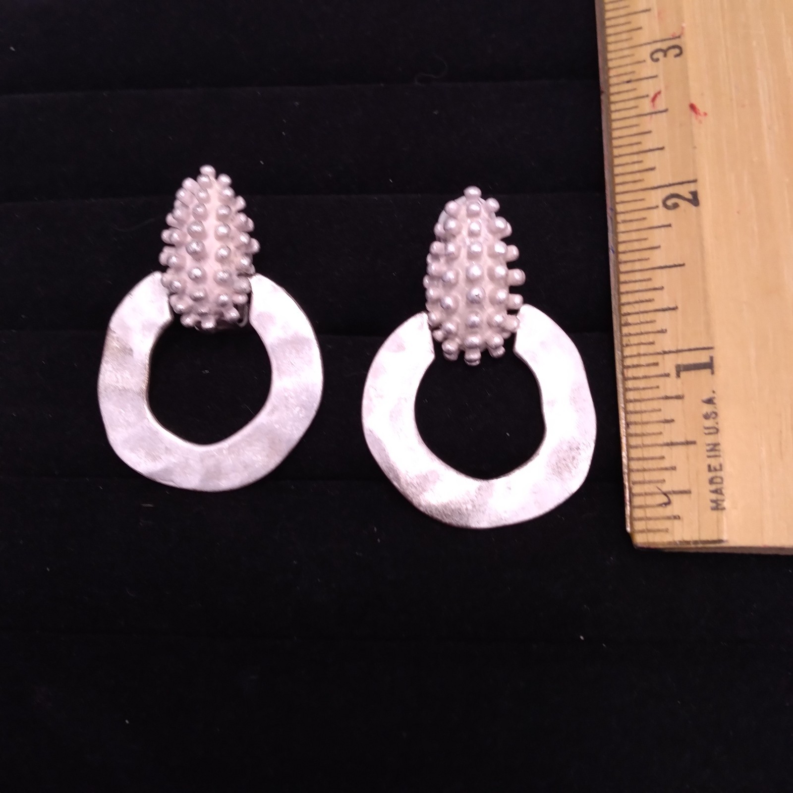 Silver Tone Chunky Circle Dangle Earrings Clip-On - image 9