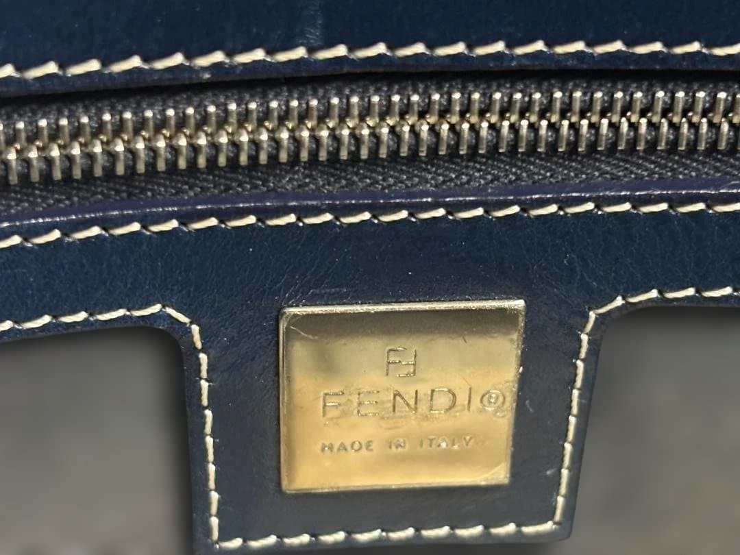 FENDI One Shoulder Bag Purse FF Baguette Denim Leather Navy Authentic thumbnail 22