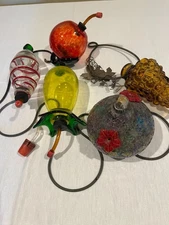 5 GLASS HUMMING BIRD FEEDERS WITH HANGERS AND THEIR PLUGS