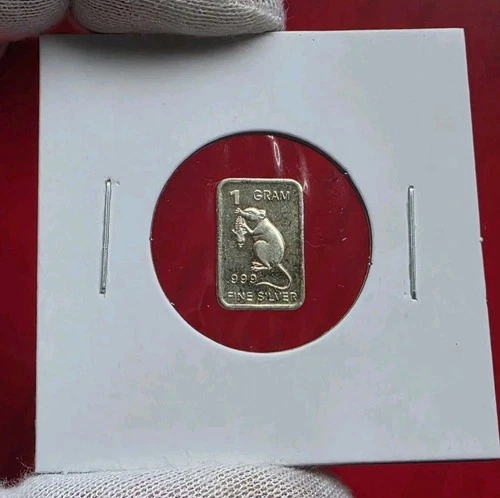 Rat / Mouse - 1 Gram .999 Fine Pure Silver Mini Bar Fractional Ingot Coin
