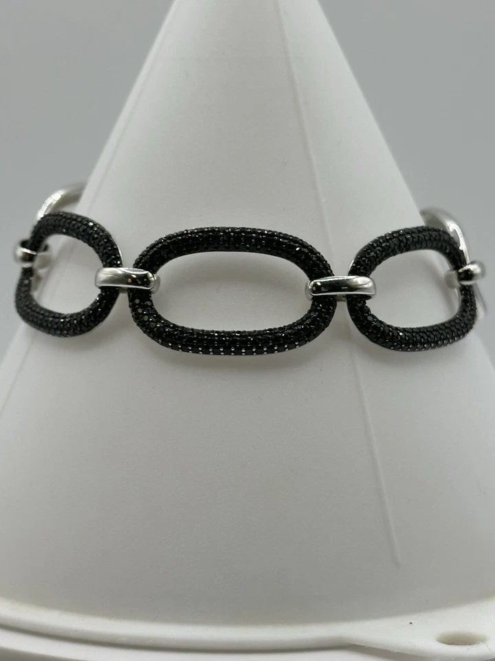 4.05CTW ROUND BLACK SPINEL STERLING SILVER LINK BRACELET 8 - Image 2 of 4