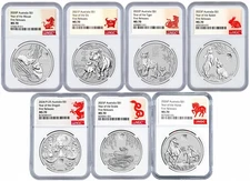 2020-2026 SⅢ Lunar Year 7-Coin-Set .9999 Silver NGC MS70 7x 1oz $1 FR Grand Suit